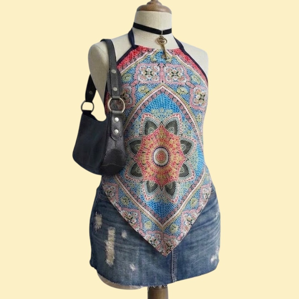 Mosaic Mandala Halter Handkerchief Top XLarge Colorful Summer Vacation